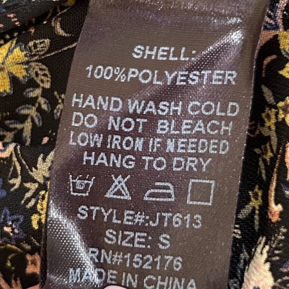 RESET by Jane Corina Top Black Floral S Cropped Tie-Front Balloon Sleeve Blouse - Picture 8 of 9